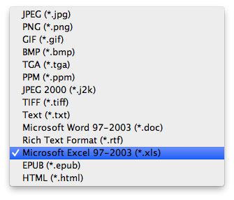 Seleccionar el formato Microsoft Excel 97-2003