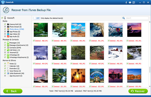 Seleccionar las fotos deseadas y  hacer clic en Recuperar