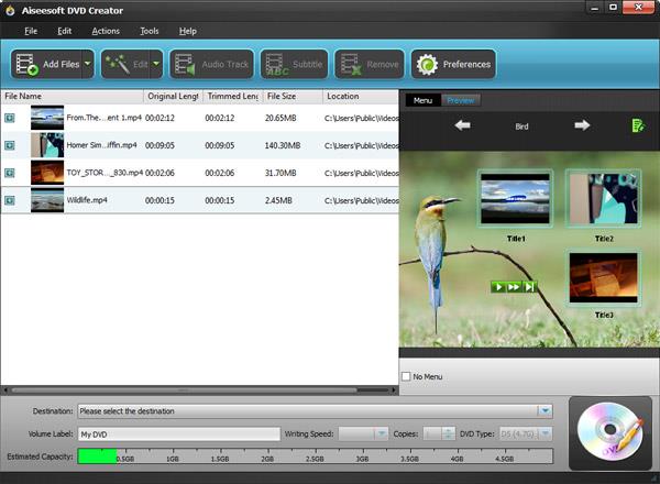 Adicionar los videos que desee grabar al programa