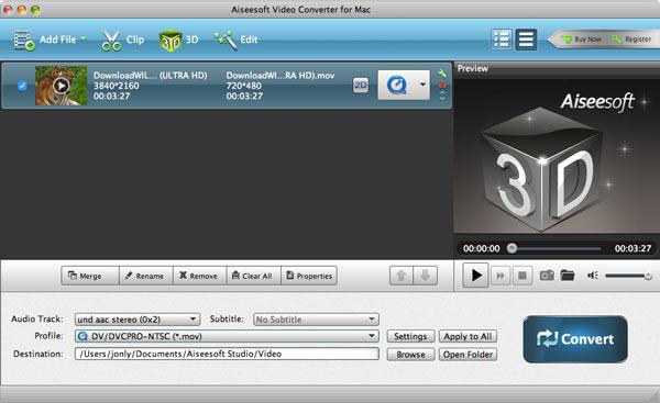 Seleccionar el formato de conversión MOV