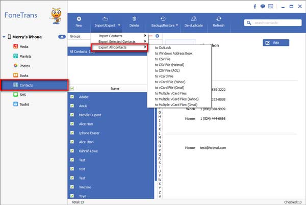 Exportar sus contactos del iPhone al PC