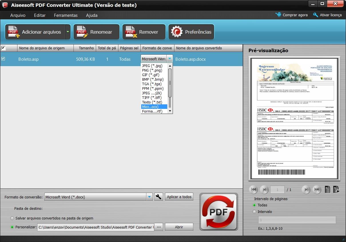 Seleccionar el formato de conversión