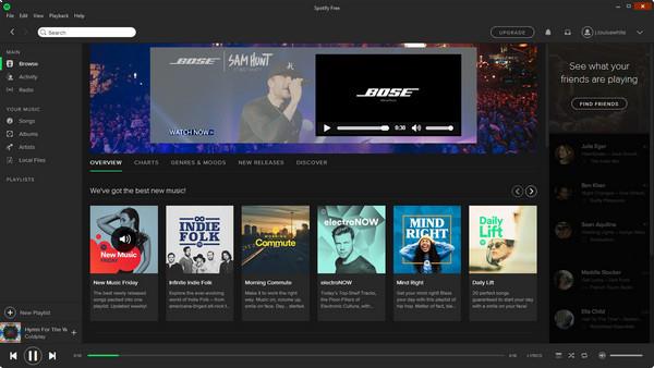 Interface del programa del Spotify