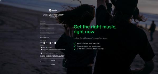 Interface de la versión web del Spotify