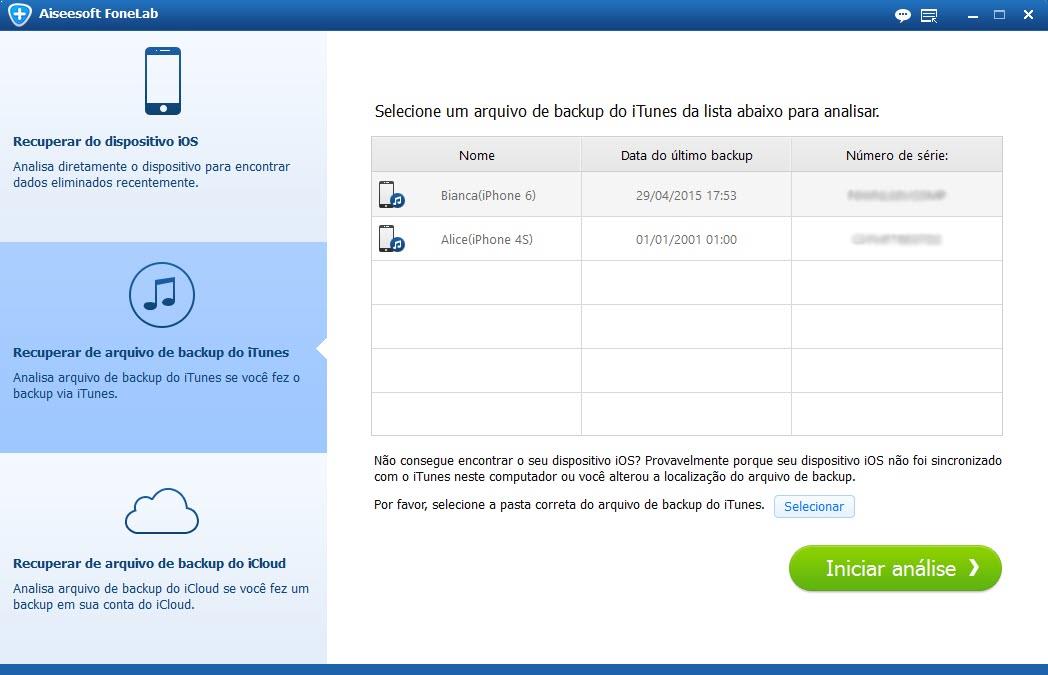 Abrir el programa Aiseesoft FoneLab y seleccionar la copia de seguridad para iPhone deseada