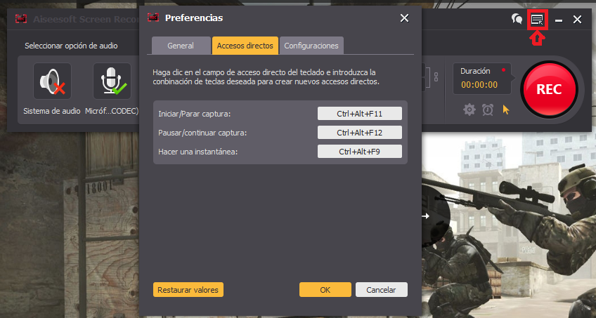 configuraciones de Aiseesoft Screen Recorder