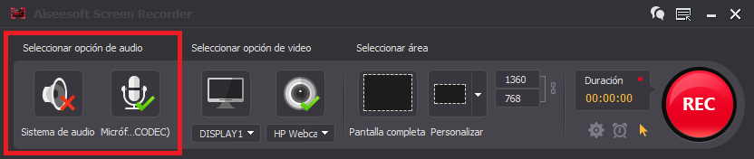 Seleccionar fuentes de audio en el grabador de pantalla del PC