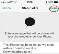 Mensagem iPhone roubado