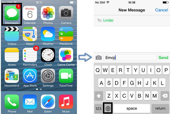 Pasos 1 y 2 Usar teclado emoji iPhone