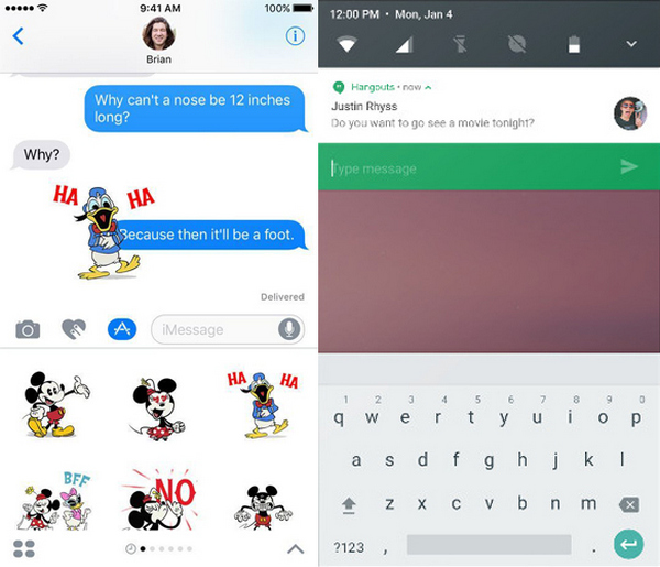 Comparación mensajes iOS 10 vs. Android N