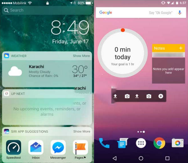 Comparación notificaciones iOS 10 vs. Android N
