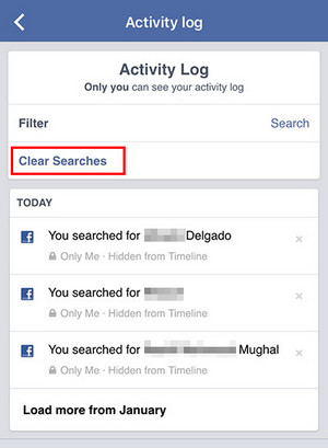Limpiar historial Facebook aplicación iPhone Paso 3