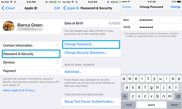 Cambiar contraseña ID Apple en el dispositivo paso 2