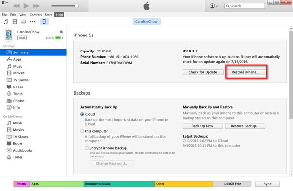 Resetear contraseña restricciones iPhone - iTunes