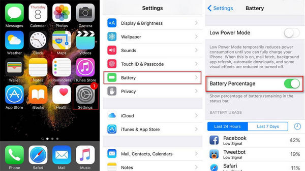 Ativar percentual bateria iPhone