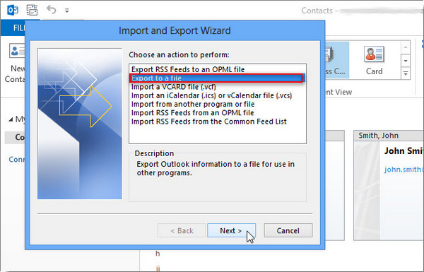Exportar Outlook 2013 paso 4