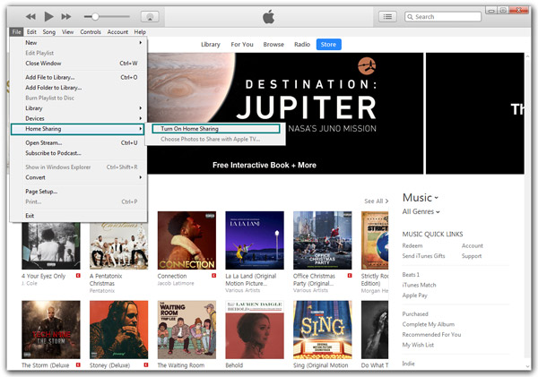 iTunes Home Sharing passo 1