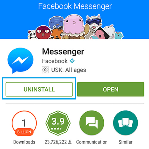 app de facebook messenger no funciona