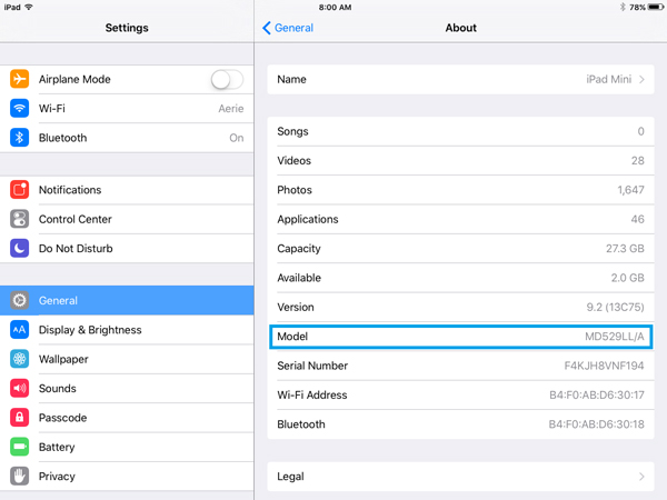 como saber el modelo del ipad
