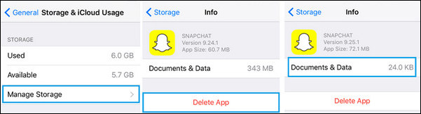 reinstalar app para excluir documentos dados iphone
