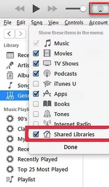 Bibliotecas compartilhadas iTunes