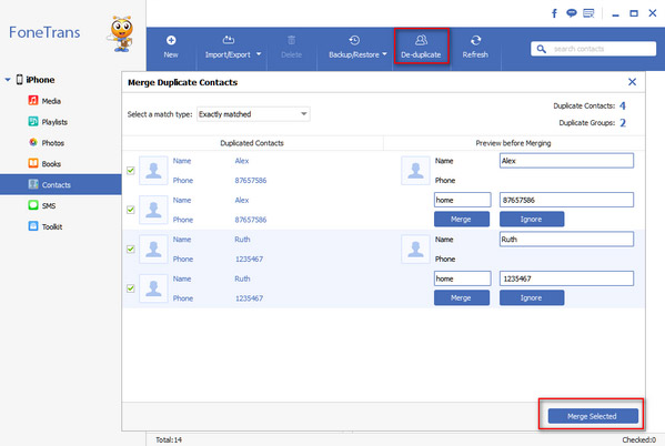 De-duplicate contacts