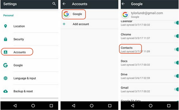 passo 2 sincronizar contatos android gmail