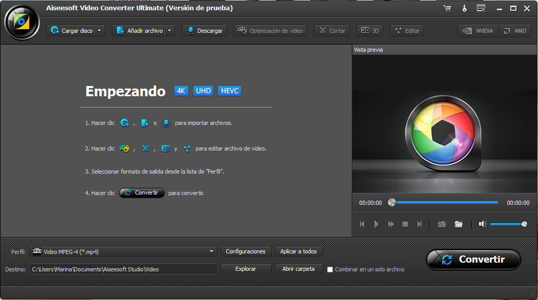 Abrir el Video Converter Ultimate e importar el archivo .mp4 para el programa